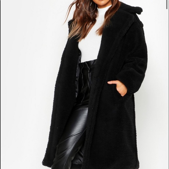 Boohoo black teddy trench coat - Picture 5 of 5